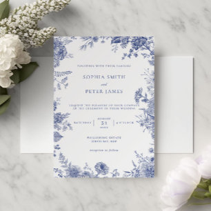 Elegant Toile French Blue Garden Floral Invitation
