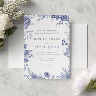 Elegant Toile French Blue Garden Floral Invitation