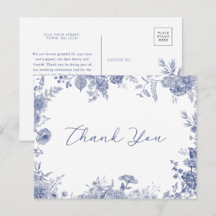 Elegant Toile French Blue Thank You postcard
