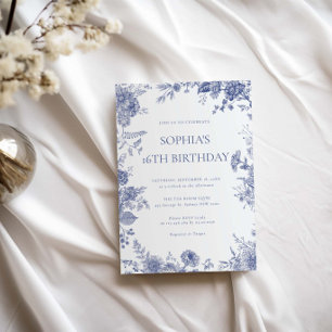 Elegant Toile French Blue toile 16th birthday Invitation