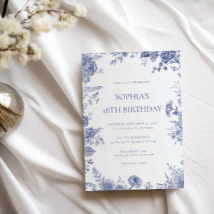 Elegant Toile French Blue toile 18th birthday Invitation
