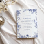 Elegant Toile French Blue toile 21st birthday Invitation<br><div class="desc">Designed to coordinate with our Toile French Blue Garden collection, this customizable matching birthday party invitation card features a french country style floral in toile blue. For more advanced customisation of this design, e.g. changing layout, font or text size please click the "CUSTOMIZE" button above. Please contact me for any...</div>