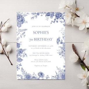 Elegant Toile French Blue toile 70th birthday Invitation