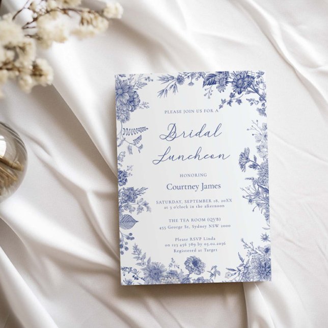 Elegant Toile French Blue toile Bridal Luncheon Invitation (Creator Uploaded)