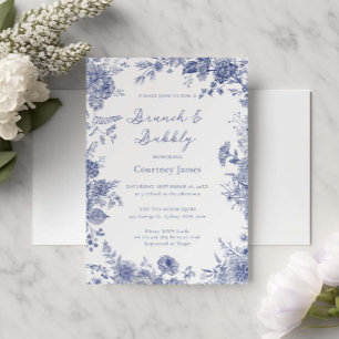 Elegant Toile French Blue toile Brunch and Bubbly Invitation