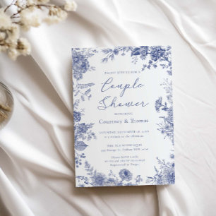 Elegant Toile French Blue toile couple shower Invitation