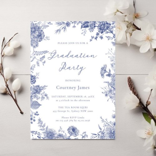 Elegant Toile French Blue toile graduation party