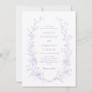 Elegant Toile French Lavender Floral Wedding Invitation