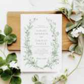 Sage Green Toile Classic Floral Wedding  Invitation