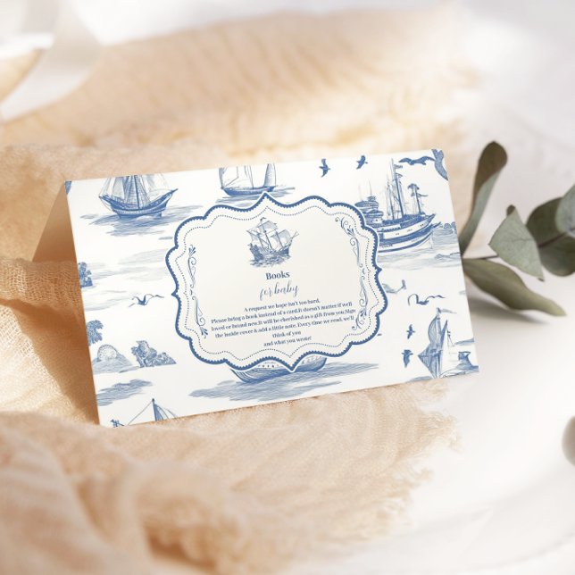 Elegant Toile Nautical Baby Shower Books for Baby Enclosure Card (Creator Uploaded)