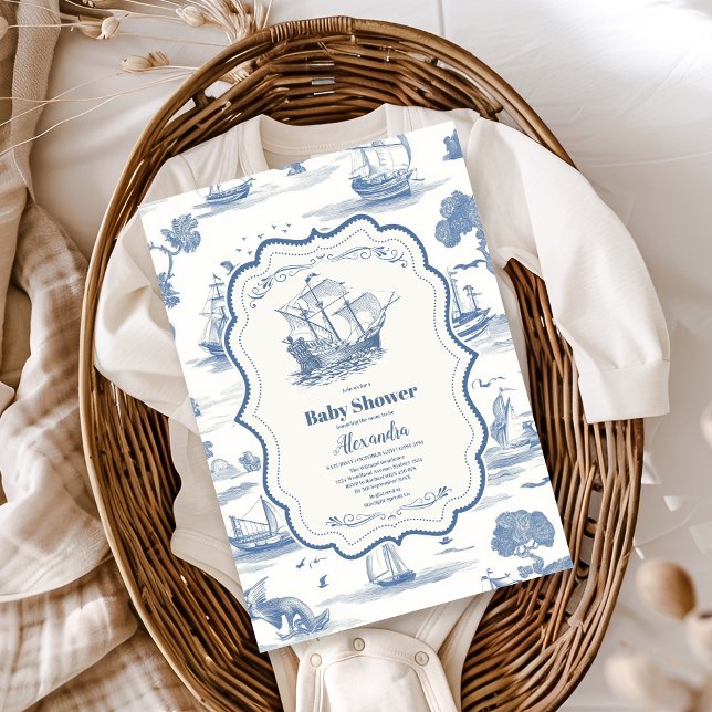 Elegant Toile Nautical Baby Shower Invitation (Creator Uploaded)