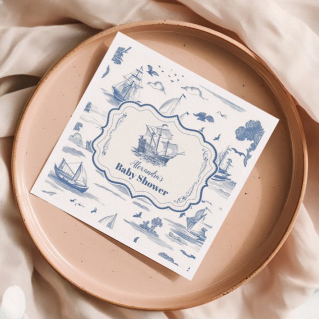 Elegant Toile Nautical Baby Shower Napkins (Creator Uploaded)