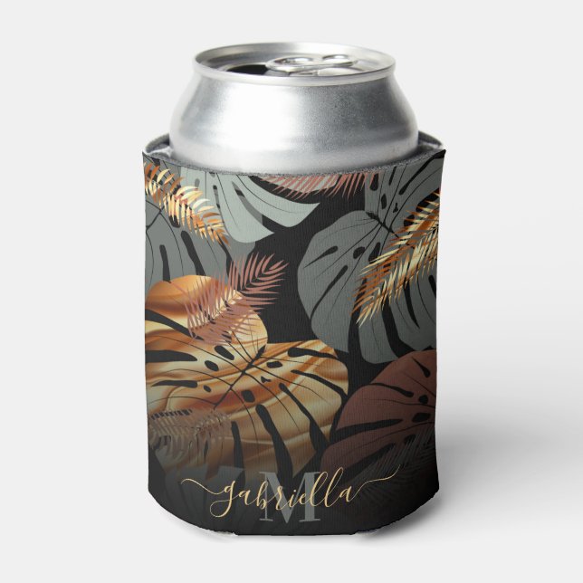 Elegant Topical Leaves Can Cooler (Can Front)