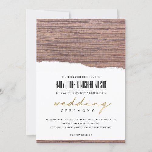 ELEGANT TORN PAPER RAW SILK PATTERN WEDDING INVITE