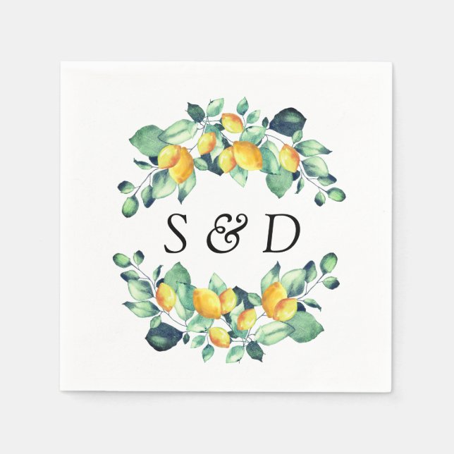 Elegant Toscana Eucalyptus Lemon Calligraphy  Napkins (Front)