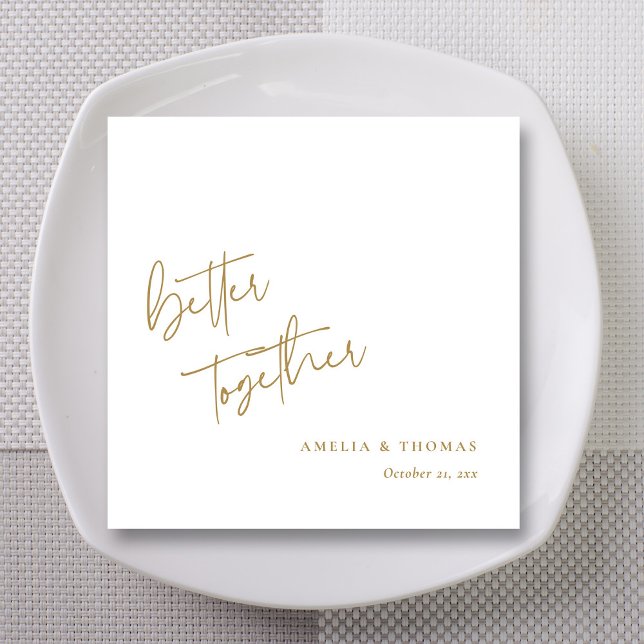 Elegant Touch: Personalized Gold Script Wedding Napkins (Elegant 'Better Together' Gold Script Wedding Napkins)