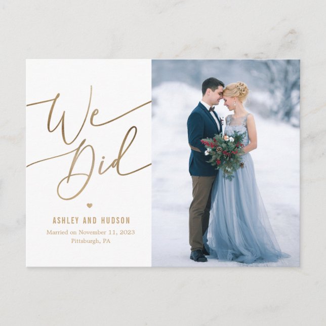 Elegant Touch Wedding Announcement Elopement Postc Postcard (Front)