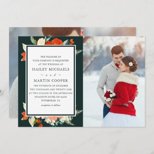 Elegant Tradition Red Floral Bouquet Photo Wedding Invitation