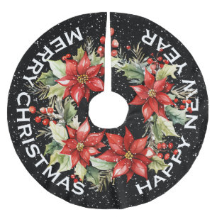 ELEGANT TRADITIONA RED POINSETTIA CHRISTMAS WREATH BRUSHED POLYESTER TREE SKIRT