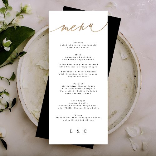 Elegant Traditional Black Gold Calligraphy Wedding Menu