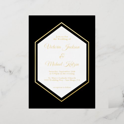 Elegant Traditional Black  Gold Foil Wedding Foil Foil Invitation