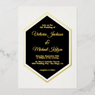 Elegant Traditional Black & Gold Foil Wedding Foil Invitation