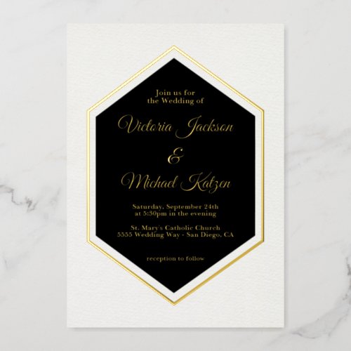 Elegant Traditional Black  Gold Foil Wedding Foil Invitation