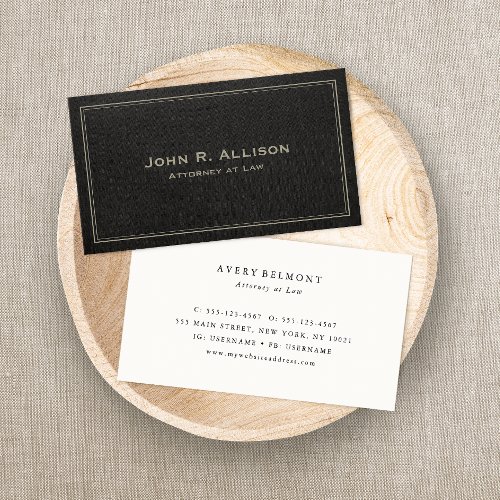 Elegant Traditional Black Linen Professional Business Card