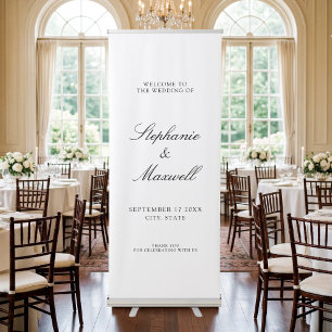 Elegant Traditional Black White Wedding Welcome Retractable Banner