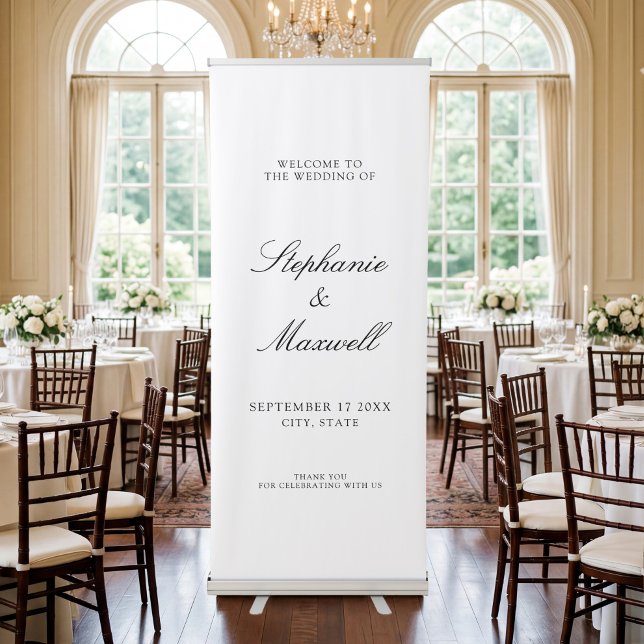 Elegant Traditional Black White Wedding Welcome Retractable Banner (Creator Uploaded)