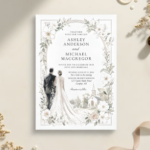 Elegant Traditional Bride Groom Wedding Invitation