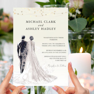 Elegant Traditional Bride Groom Wedding Invitation