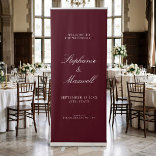 Elegant Traditional Burgundy Wedding Welcome Retractable Banner