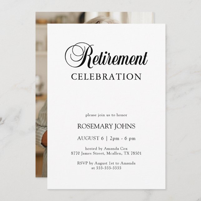 Elegant Traditional Calligraphy Photo Retirement Invitation (Front/Back)