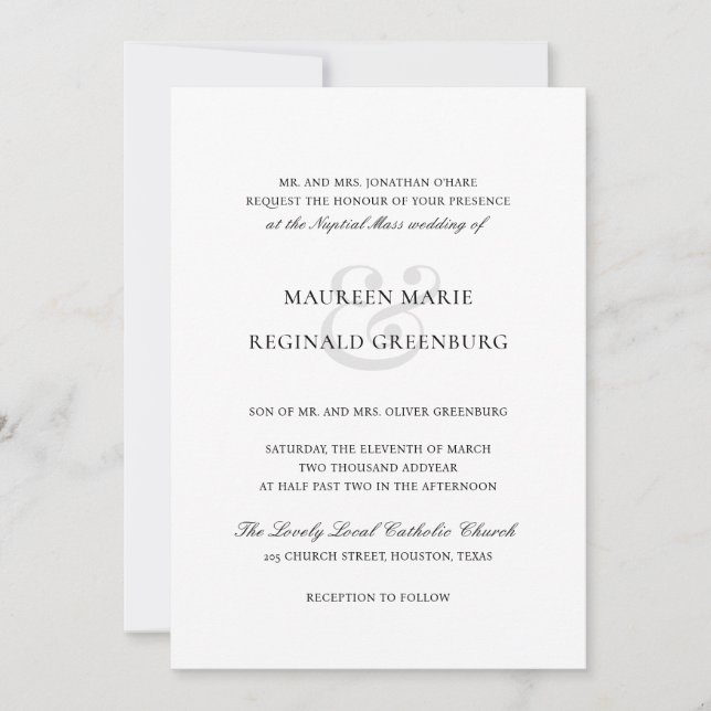 Elegant Traditional Catholic Wedding Invitation (Front)