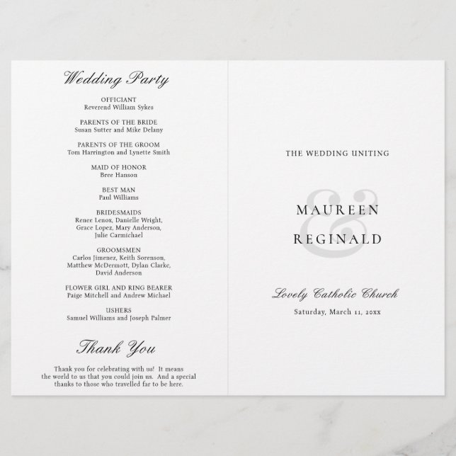 Elegant Traditional Catholic Wedding Program (Front)