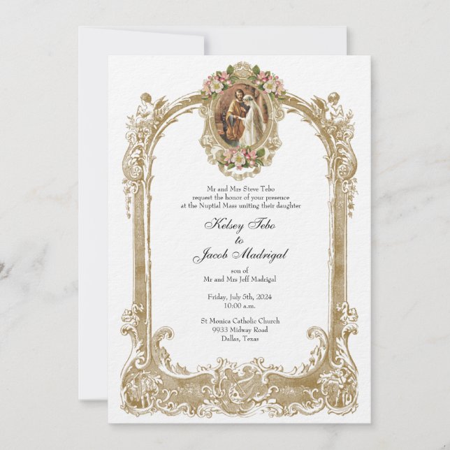 Elegant Traditional Catholic Wedding & Reception Invitation (Front)