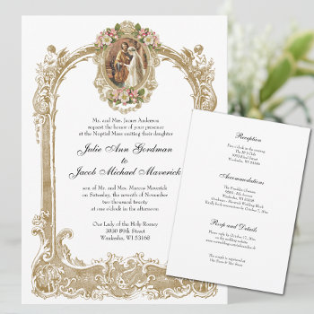 Elegant Traditional Catholic Wedding & Reception Invitation by ShowerOfRoses at Zazzle