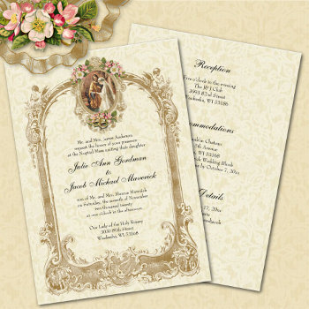 Elegant Traditional Catholic Wedding & Reception Invitation by ShowerOfRoses at Zazzle