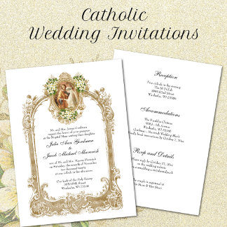 Elegant Traditional Catholic Wedding & Reception Invitation