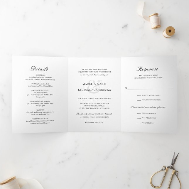 Elegant Traditional Catholic Wedding Tri-Fold Invitation (Inside)