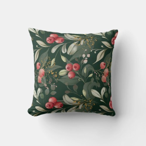 Elegant Traditional Christmas Greenery and Berries Throw Pillow