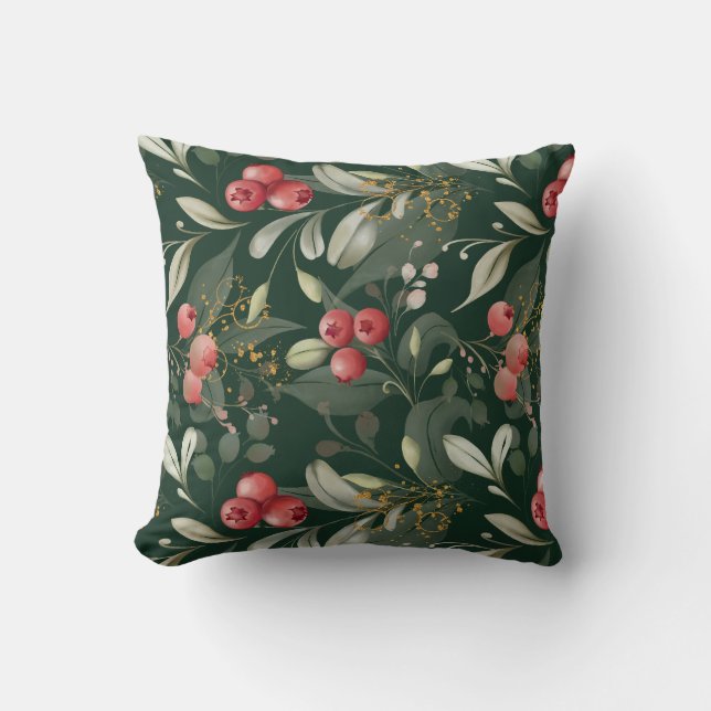 Elegant Traditional Christmas Greenery and Berries Throw Pillow (Front)