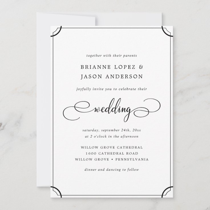 Elegant Traditional Classic All In One Wedding Invitation | Zazzle