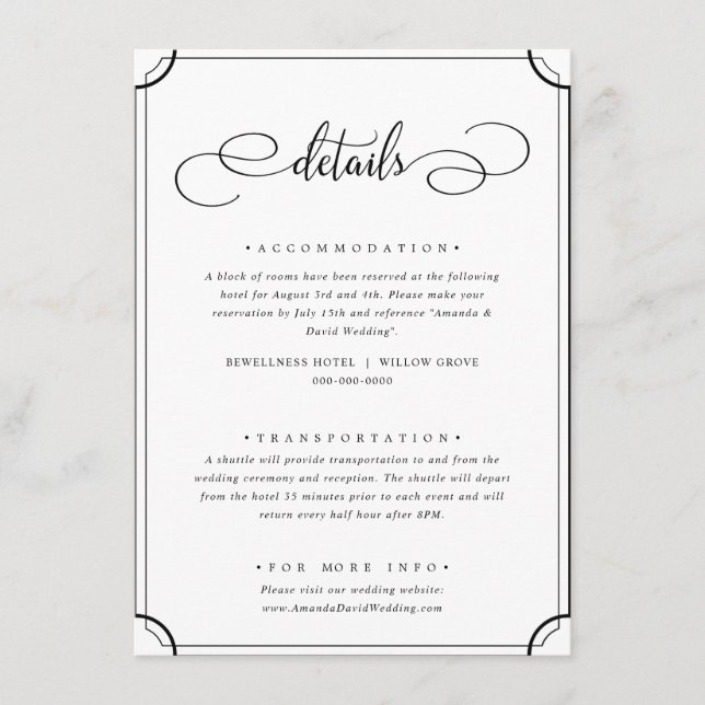 Elegant Traditional Classic Simple Details  Enclosure Card (Front)