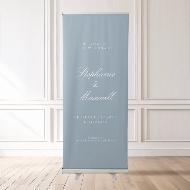 Elegant Traditional Dusty Blue Wedding Welcome Retractable Banner (Creator Uploaded)