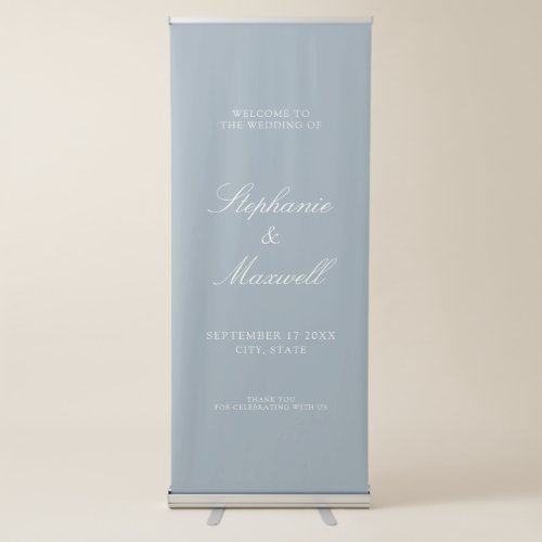 Elegant Traditional Dusty Blue Wedding Welcome Retractable Banner