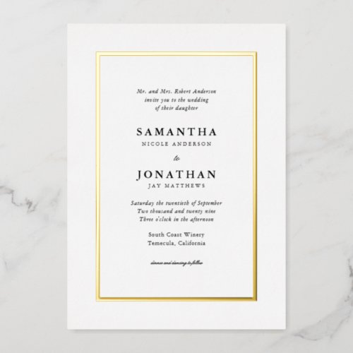 Elegant Traditional Gold Foil Border Wedding Foil Invitation