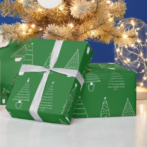 Elegant Traditional Green Christmas Pine Trees Wrapping Paper