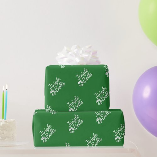 Elegant Traditional Green Jingle Bell Pattern Wrapping Paper